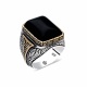 Gümüş Oniks Siyah Taşlı Kare Erkek Yüzük
