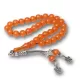 Gümüş Püsküllü Turuncu Yuvarlak Sıkma Kehribar Tesbih