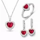 Gümüş Kırmızı Taşlı Kalpli Kadın Set
