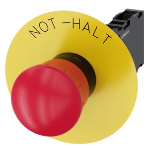 Emergency Stop Mushroom Pushbutton, 22 Mm, Round, Plastic, Red, 40 Mm, Latching, Positive Latching, Rotate-to-unlatch, With Yellow Backing Plate