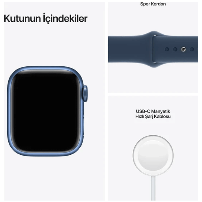 Apple Watch Seri 7 GPS, 41MM Mavi Alüminyum Kasa ve Mavi Spor Kordon