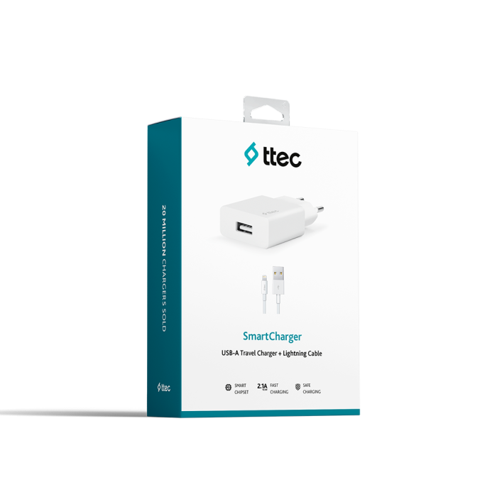 ttec SmartCharger 2.1A Seyahat Şarj Aleti + Lightning Kablo