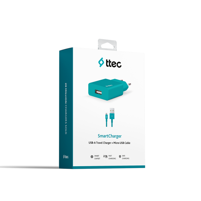 ttec SmartCharger 2.1A Seyahat Şarj Aleti + Micro USB Kablo Yeşil