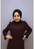 MİMYA BAYAN KEMER DETAYLI BORDO ELBİSE