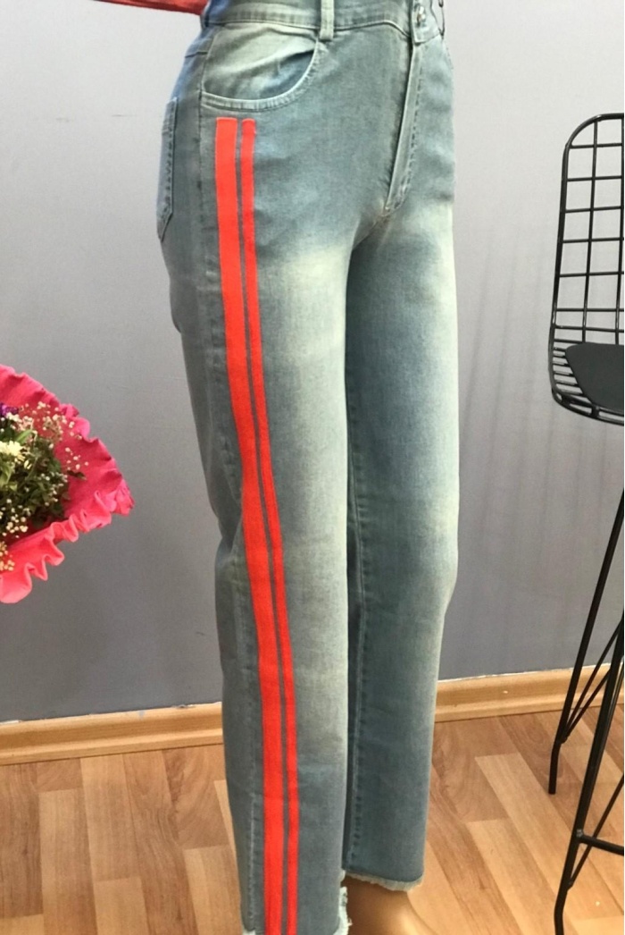 BASİC LOVE KADIN ŞERİT DETAYLI KOT PANTOLON