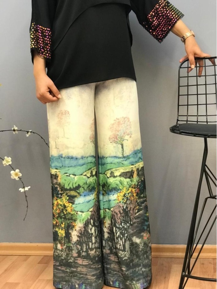 MİMYA MANZARA DESENLİ BOL KESİM PANTOLON