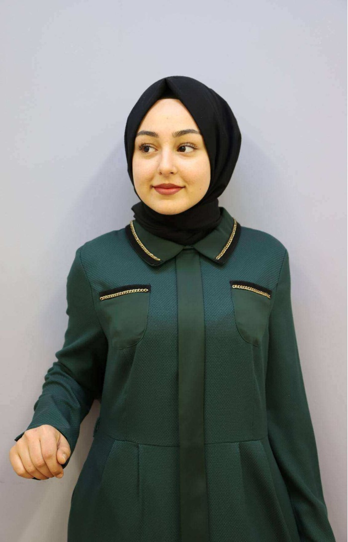 KAYRA KADIN CEPLERİ VE YAKASI TAŞ İŞLEMELİ ELBİSE
