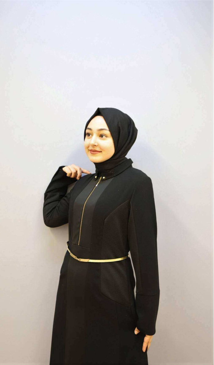 KAYRA BAYAN ÖNÜ FERMUARLI KEMERLİ ELBİSE