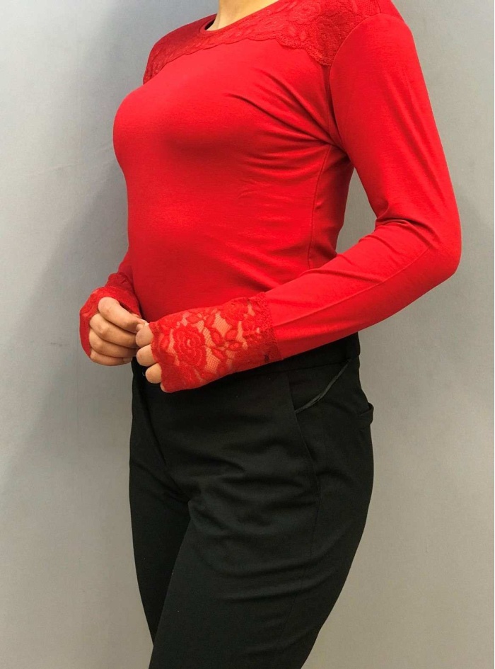 ARANCAİ KADIN SIFIR YAKA DANTEL DETAYLI UZUN KOLLU KISA BODY