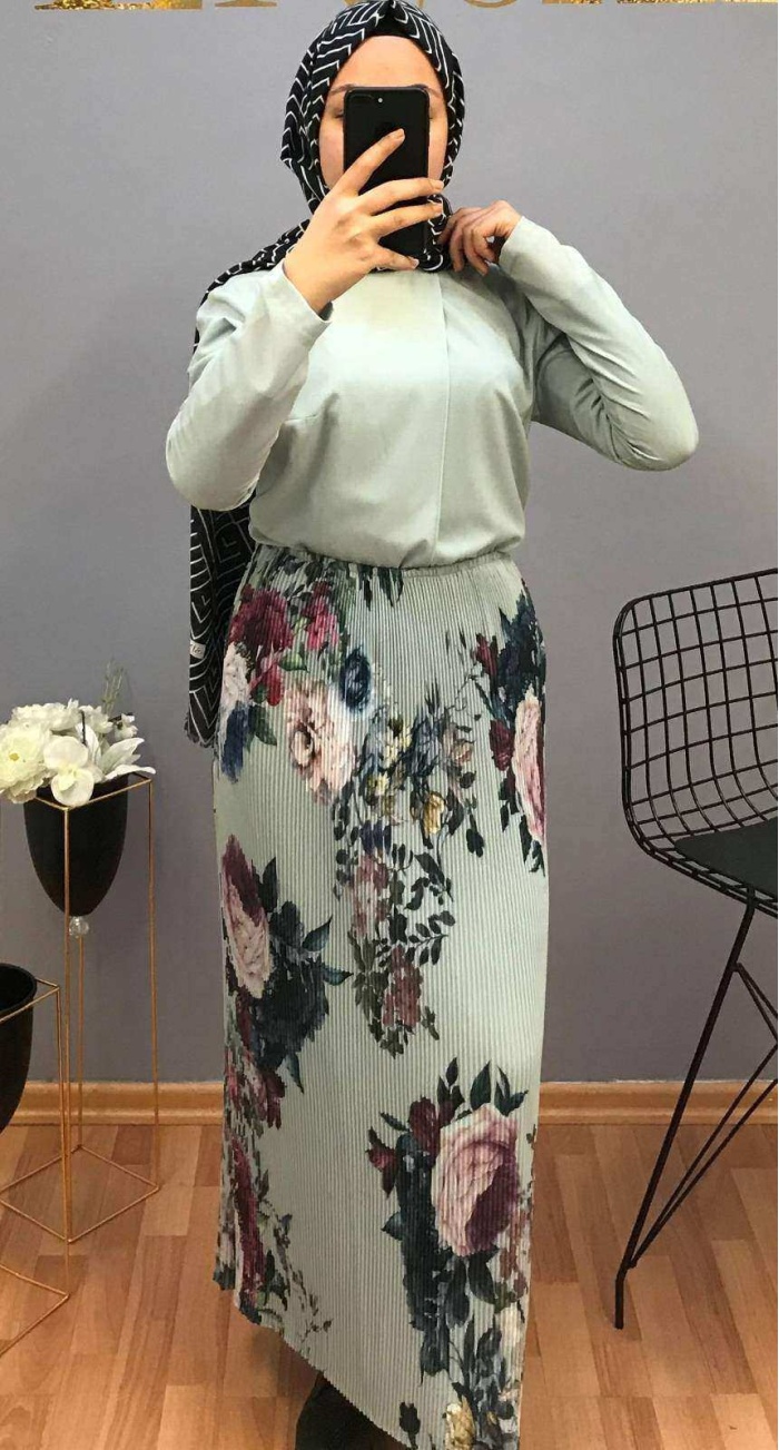 ALMARWAH KADIN PLİSELİ DESENLİ ÇİÇEK DESENLİ ETEK