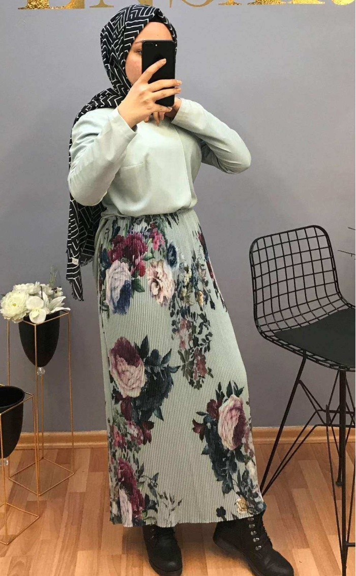 ALMARWAH KADIN PLİSELİ DESENLİ ÇİÇEK DESENLİ ETEK