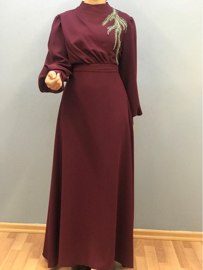 YENİ ÇINAR ÖZKAN KADIN KREP TAŞ DETAYLI ELBİSE 2629