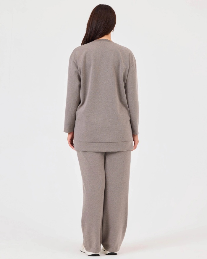 YENİ SEÇİL KADIN büyük beden nakışlı yırtmaç detaylı sweatshirt 10002422314007