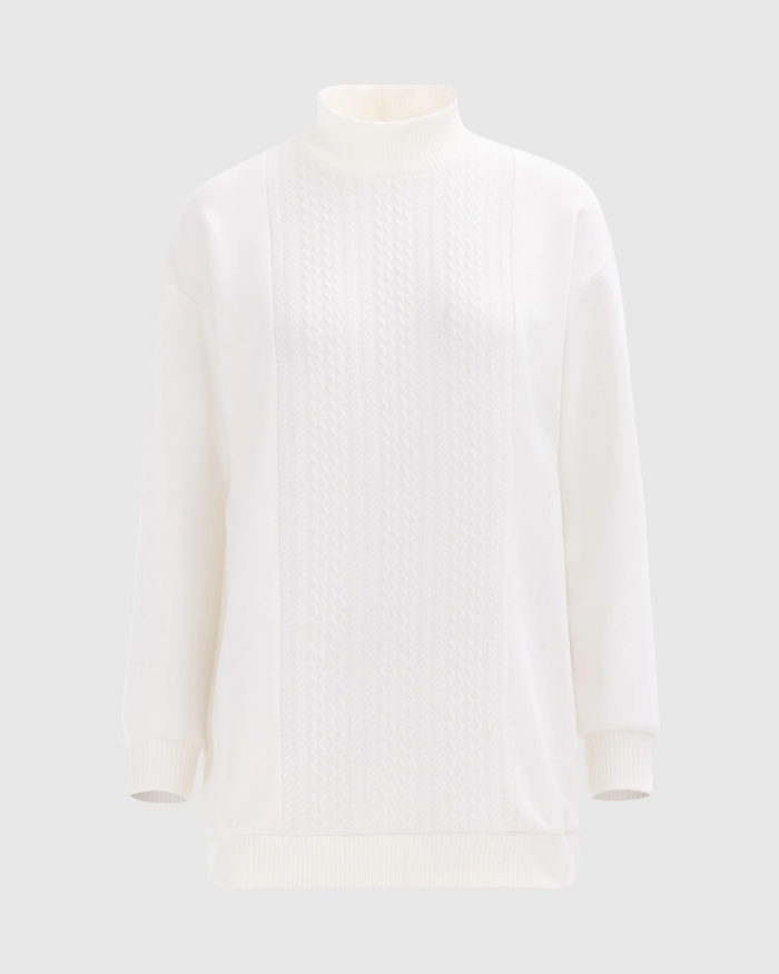 YENİ SEÇİL KADIN dik yaka örgü desen sweatshirt 10002422311006
