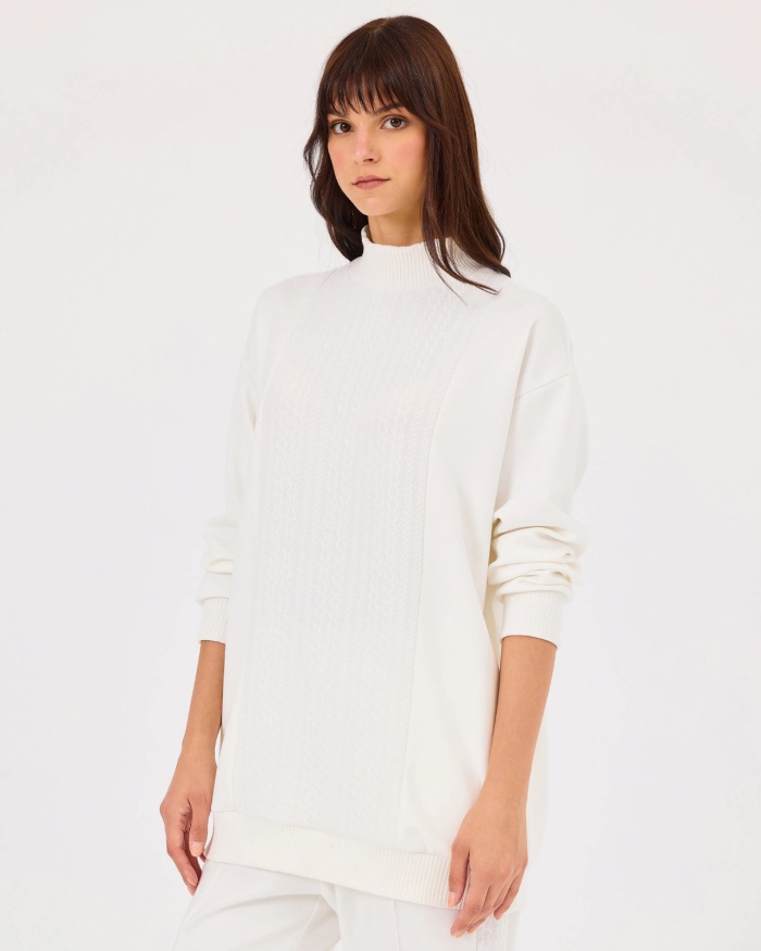 YENİ SEÇİL KADIN dik yaka örgü desen sweatshirt 10002422311006