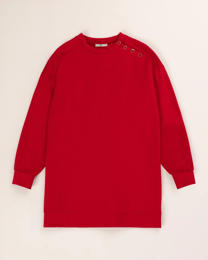 YENİ SEÇİL KADIN düğme detaylı yuvarlak yaka sweatshirt 10002422311019