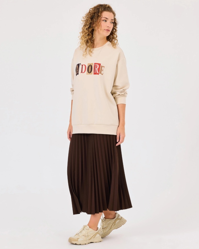 YENİ SEÇİL KADIN yazı baskılı uzun kollu sweatshirt 10002422311001