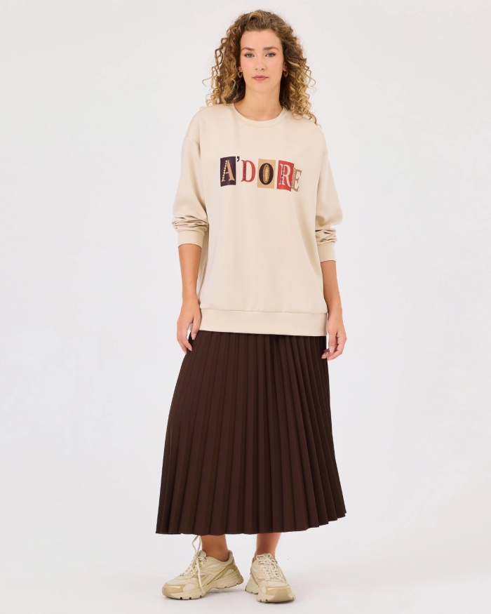 YENİ SEÇİL KADIN yazı baskılı uzun kollu sweatshirt 10002422311001