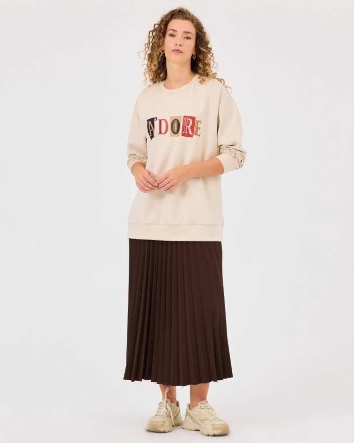 YENİ SEÇİL KADIN yazı baskılı uzun kollu sweatshirt 10002422311001