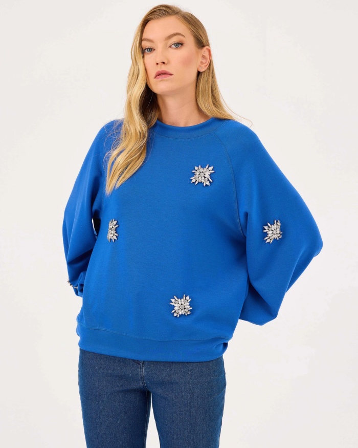 YENİ SEÇİL KADIN yuvarlak yaka taşlı sweatshirt 10002422310001