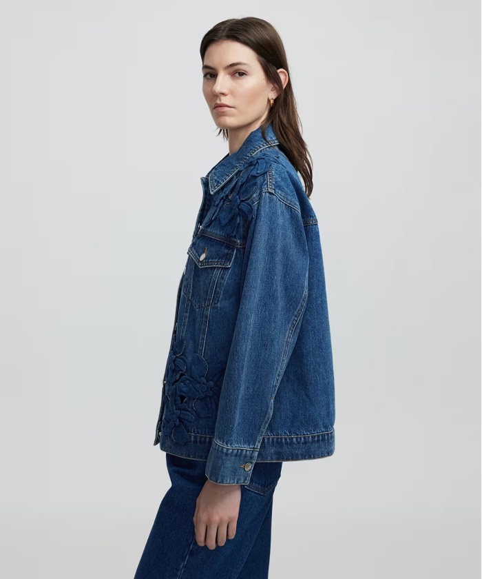 YENİ İPEKYOL KADIN Çiçek aplikeli denim mont IS1250012018