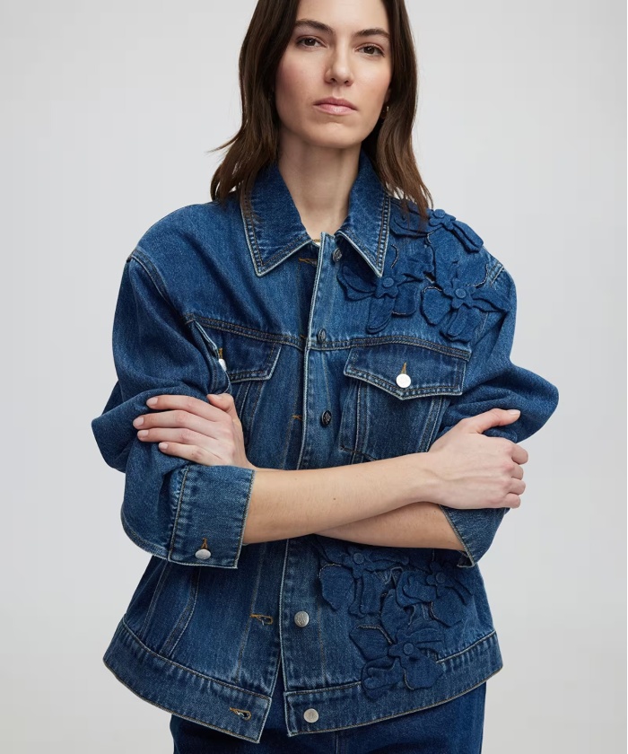 YENİ İPEKYOL KADIN Çiçek aplikeli denim mont IS1250012018