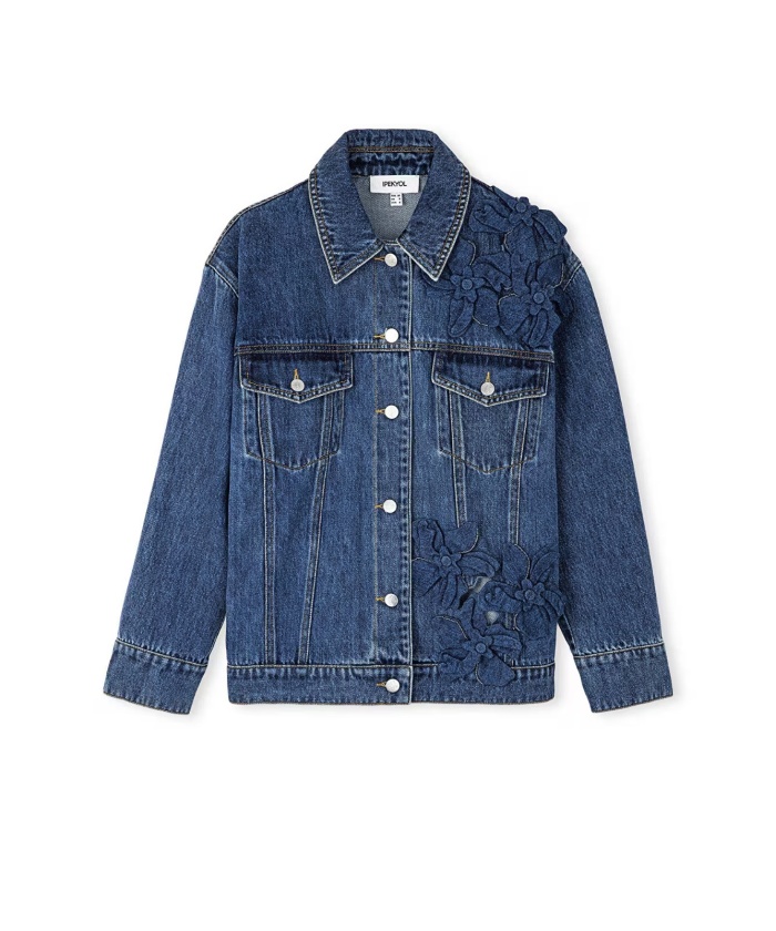 YENİ İPEKYOL KADIN Çiçek aplikeli denim mont IS1250012018