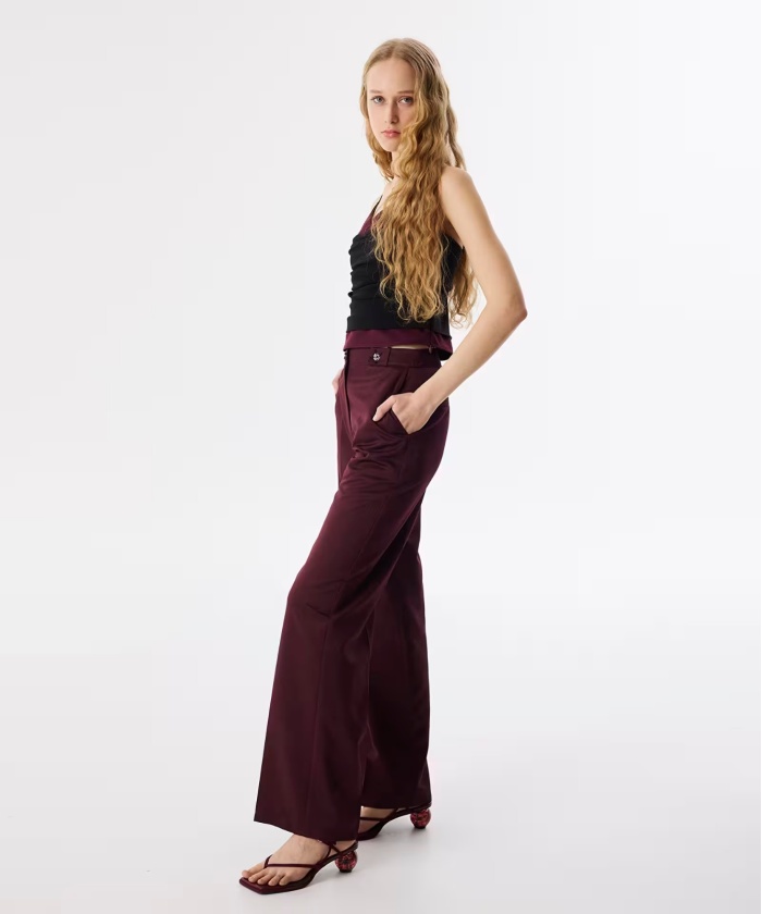 YENİ İPEKYOL TWIST KADIN METAL AKSESUARLI WIDE LEG FİT PANTOLON TS1250003113