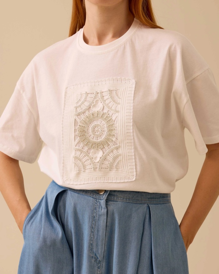 YENİ SEÇİL KADIN yuvarlak yaka motif detaylı tişört 10002512410013
