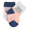Bibaby Organik Çorap Soket 2li Hello Teddy Bear Ekru - Somon 6-12 Ay