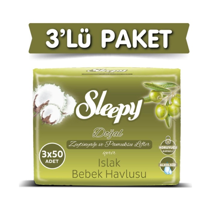 Sleepy Islak Mendil 3x50li Zeytinyağı ve Pamuk