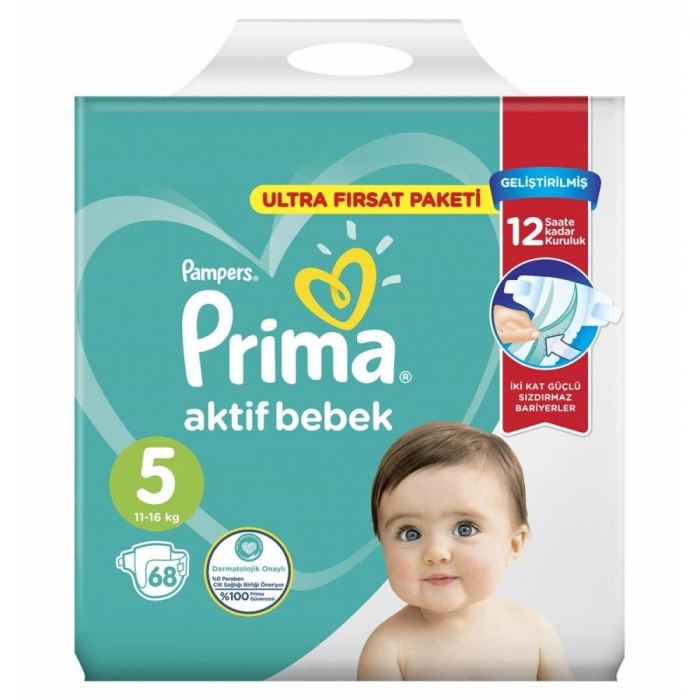 Prima Aktif Bebek Bezi 5 Beden Junior 11-16 Kg 68li Ultra Fırsat Paketi