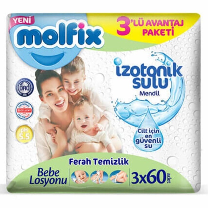 Molfix İzotonik Ferah Temizlik Islak Mendil 3x60lı