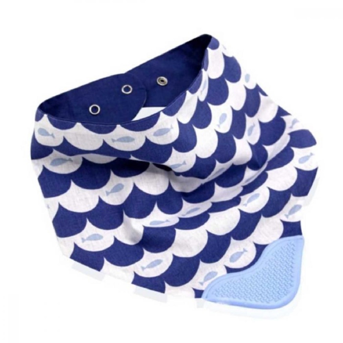 Babyjem Fular Önlük Diş Kaşıyıcılı Poplin Balıklı İndigo