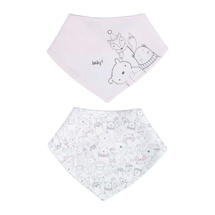 Bibaby Organik Fular Önlük 2li Lady Animals Ekru - Pembe