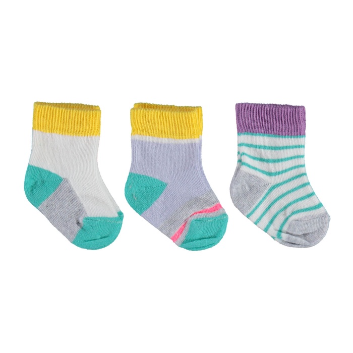 Bibaby Organik Çorap Soket 3lü Rainbow Kız 0-3 Ay