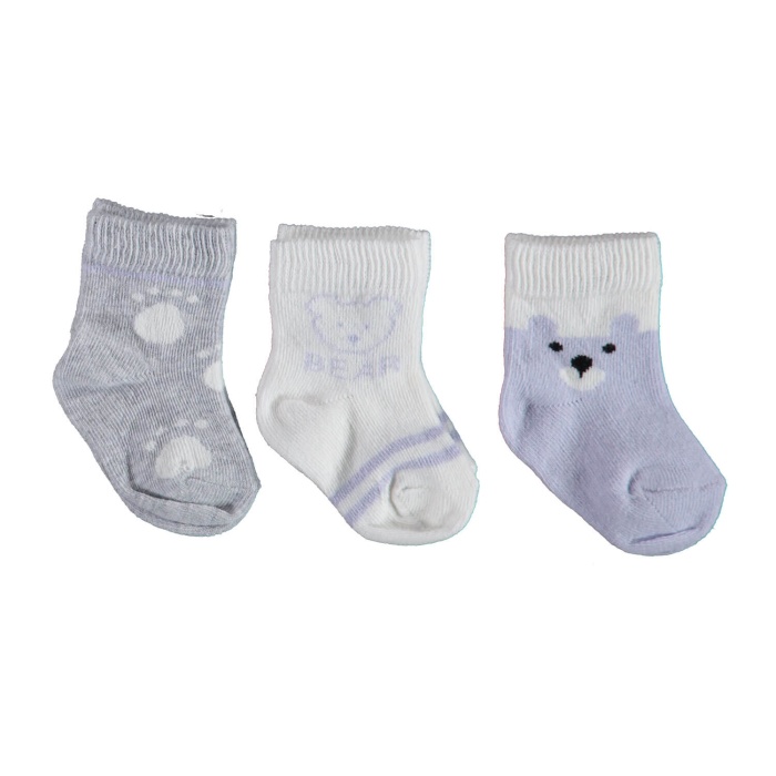 Bibaby Organik Çorap Soket 3lü Bear Lila 0-3 Ay