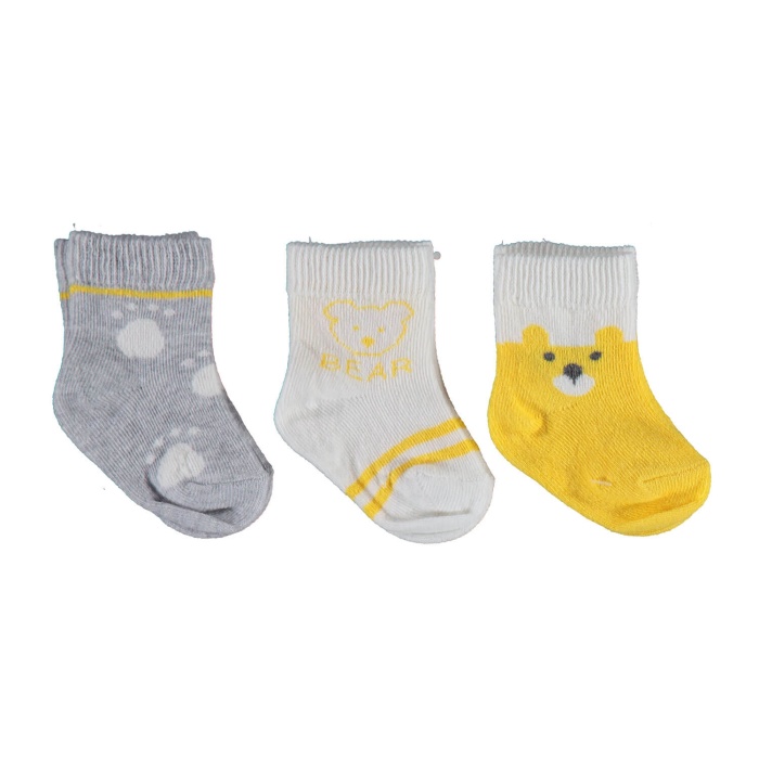 Bibaby Organik Çorap Soket 3lü Bear Sarı 0-3 Ay