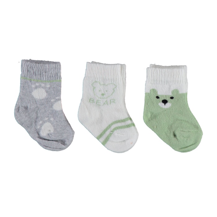 Bibaby Organik Çorap Soket 3lü Bear Yeşil 0-3 Ay