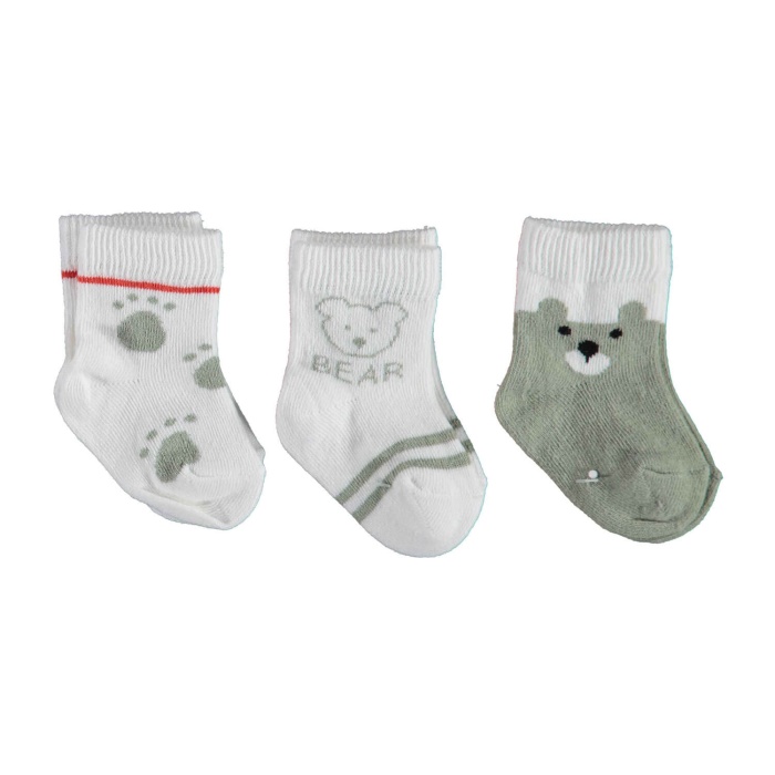 Bibaby Organik Çorap Soket 3lü Bear Yeşil 0-3 Ay