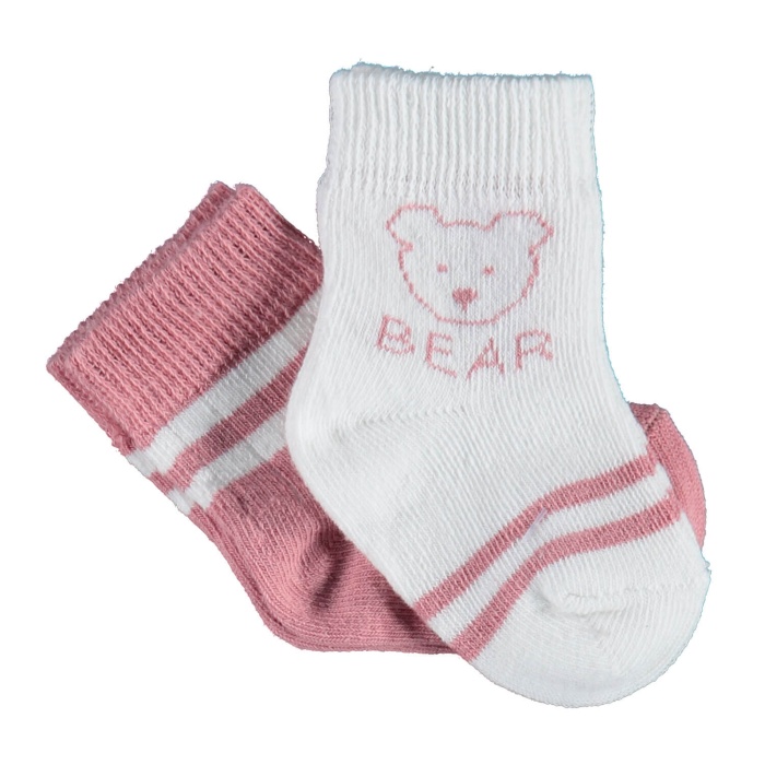 Bibaby Organik Çorap Soket 2li Bear Gül Kurusu 6-12 Ay