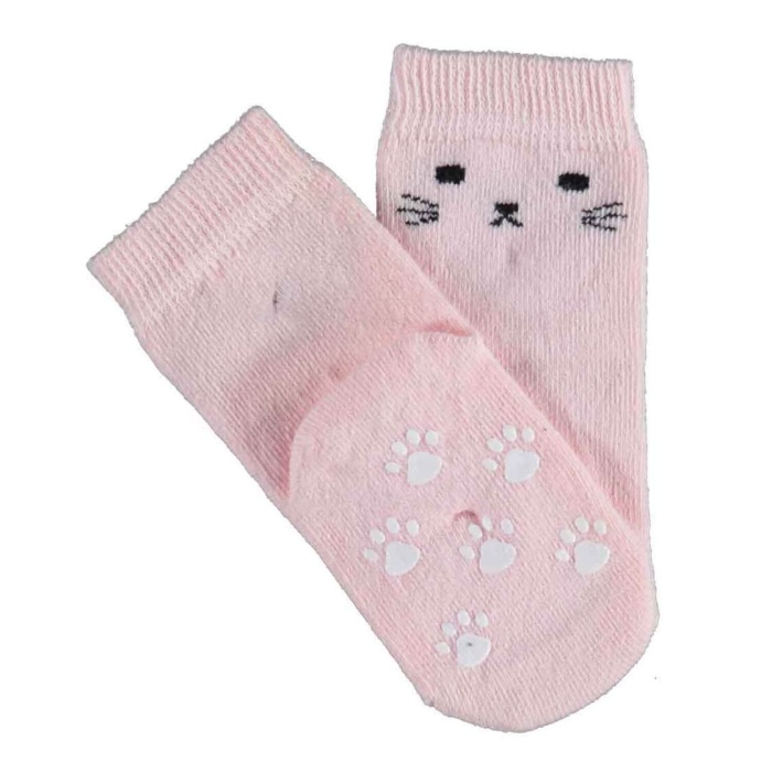 Bibaby Organik Çorap Soket Kaymaz Cats Pembe 5-6Yaş