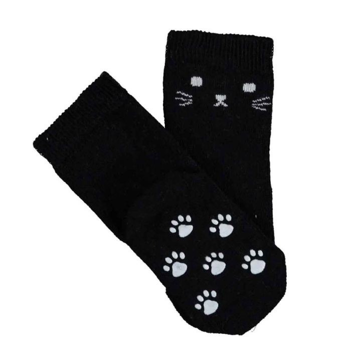 Bibaby Organik Çorap Soket Kaymaz Cats Siyah 5-6Yaş