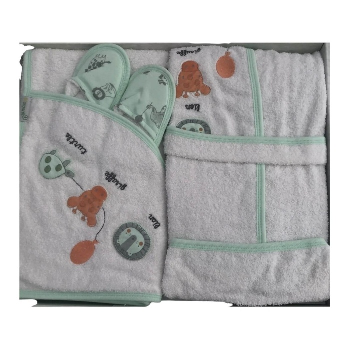 Bibaby Organik Bornoz Takımı Travel Zoo Beyaz