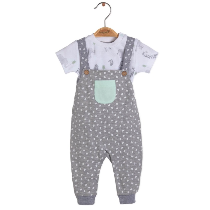 Bibaby Organik Tulumlu Takım Travel Zoo Yeşil - Gri 9-12 Ay