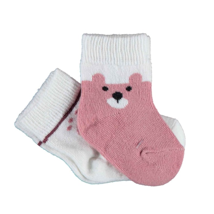 Bibaby Organik Çorap Soket 2li Happy Bear Gül Kurusu 24-36Ay