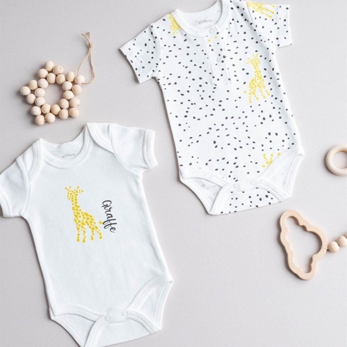 Tiffany Body Yarım Kol 2li Giraffe Theme Ekru 24-36Ay