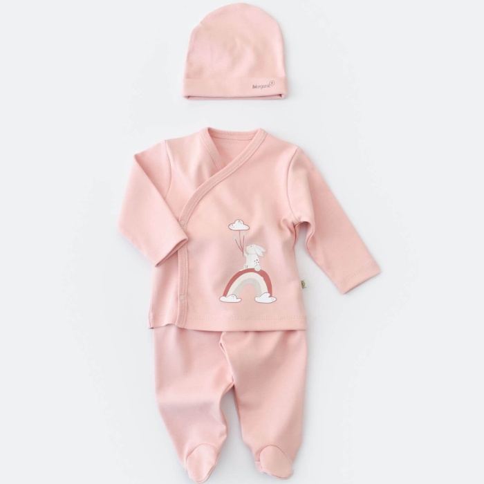 Bibaby Organik Zıbın Takımı 3lü Live Color Rabbit Somon 3-6 Ay