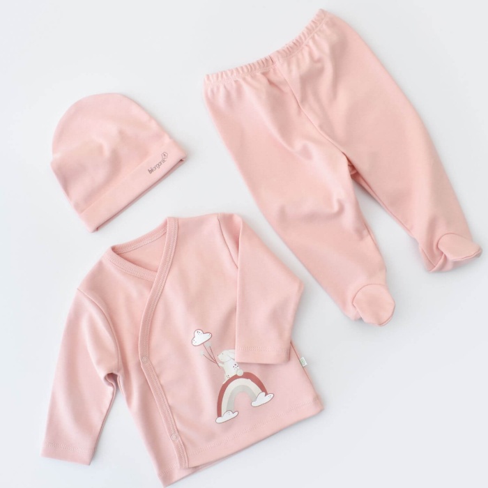 Bibaby Organik Zıbın Takımı 3lü Live Color Rabbit Somon 3-6 Ay