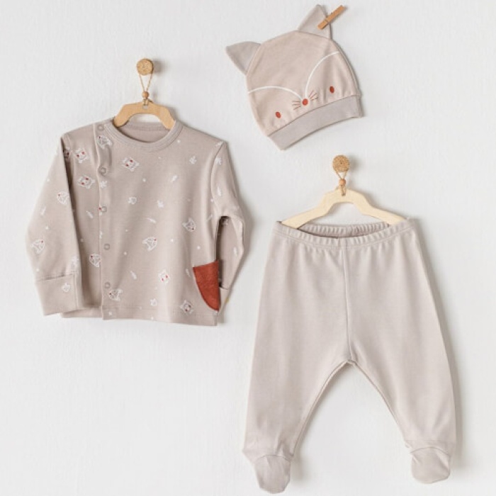 Andy Wawa Zıbın Takımı 3lü Organik Newborn Baby Bej 0-3 Ay